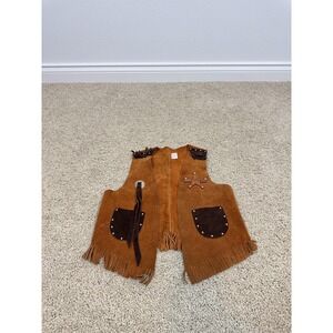 Vintage Sheriff Vest Kids Chest 13 Brown Suede Leather Fringe Western Cowboy USA